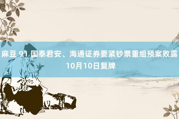 麻豆 91 国泰君安、海通证券要紧钞票重组预案败露 10月10日复牌