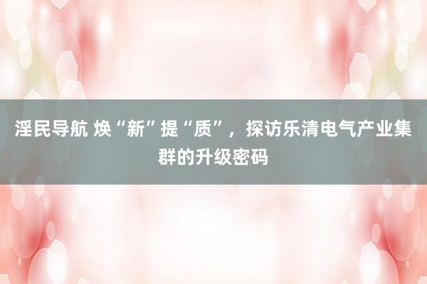 淫民导航 焕“新”提“质”，探访乐清电气产业集群的升级密码